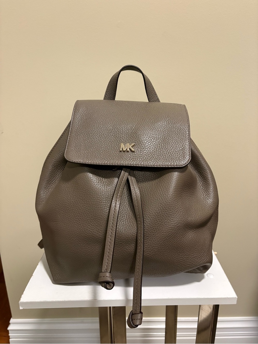Michael Kors Taupe Leather Drawstring Backpack